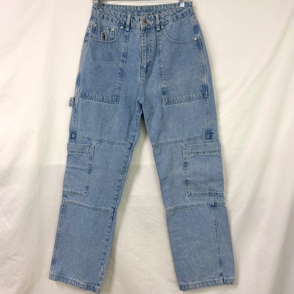 THE RAGGED PRIEST Women's 30 Combat Cargo Carpenter Jeans Light Wash Denim Baggy